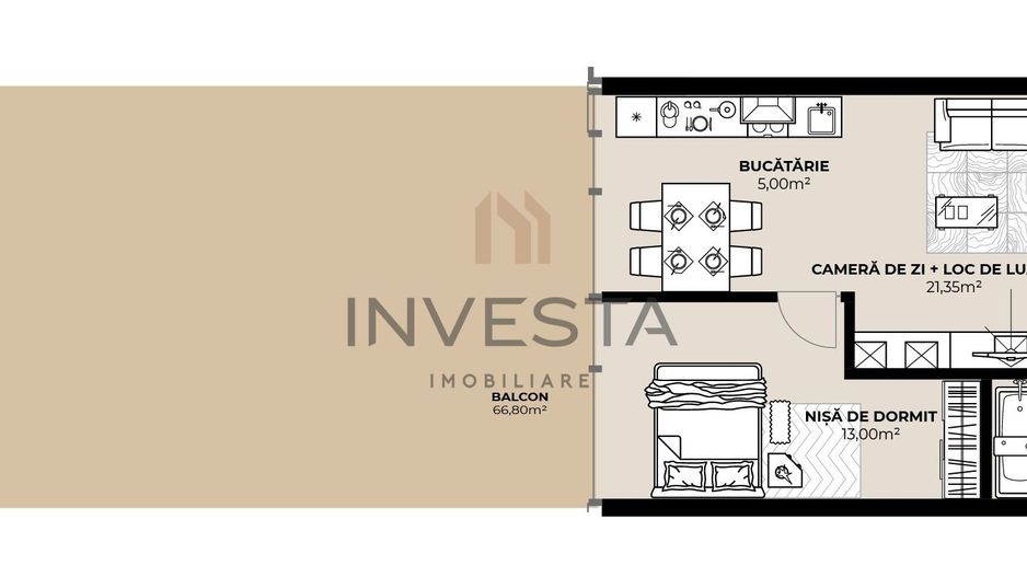 Apartament 2 camere cu terasa spectaculoasa, zona Septimiu Muresan! - Schiță 6
