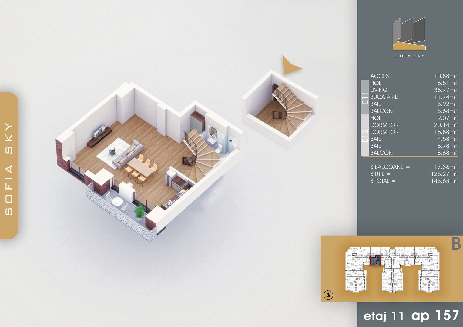 3 camere duplex cu living generos si 3 bai la 700 m de M Nicolae Teclu Pallady - Schiță 9