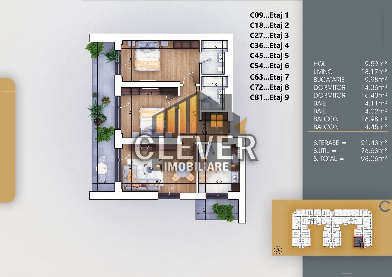 Apartament 3 camere Finalizat, Incalzire Pardoseala  | Metrou la 700m - Schiță 4