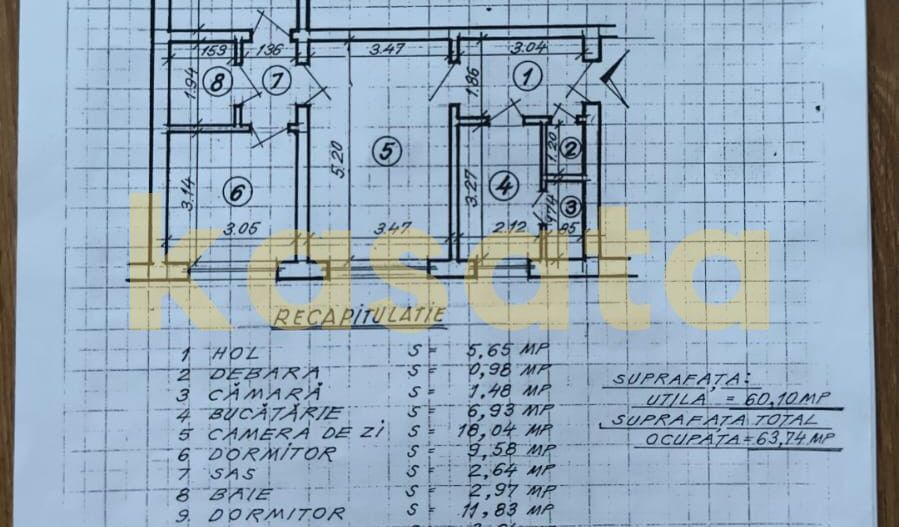 Apartament 3 camere | Etaj 1 | Piața Trapezului | Metrou 1 Decembrie - Schiță 8