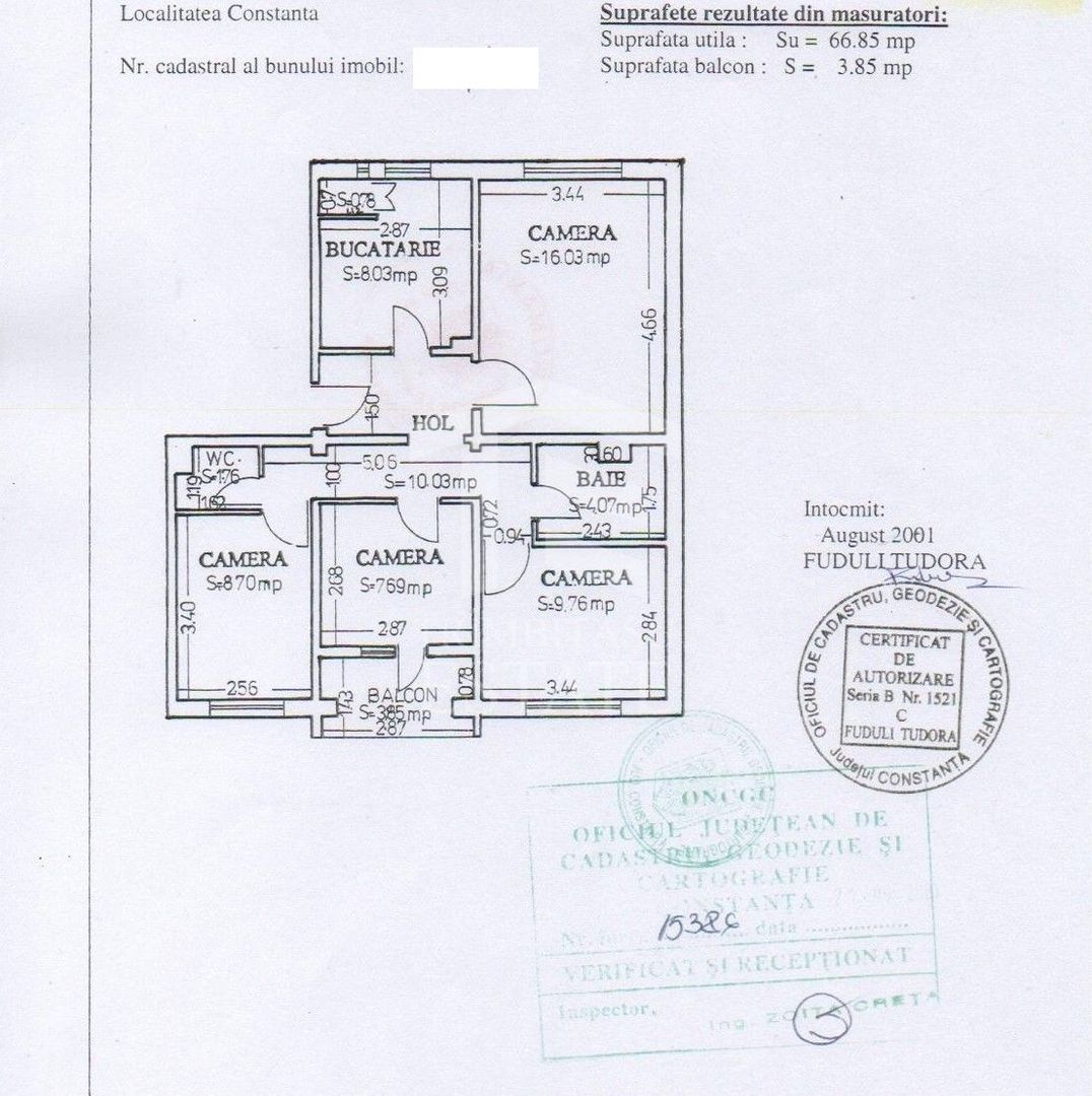 Apartament 4 camere 70 mp 2 bai centrala termica - Inel 2 - Scoala 39 - Schiță 14