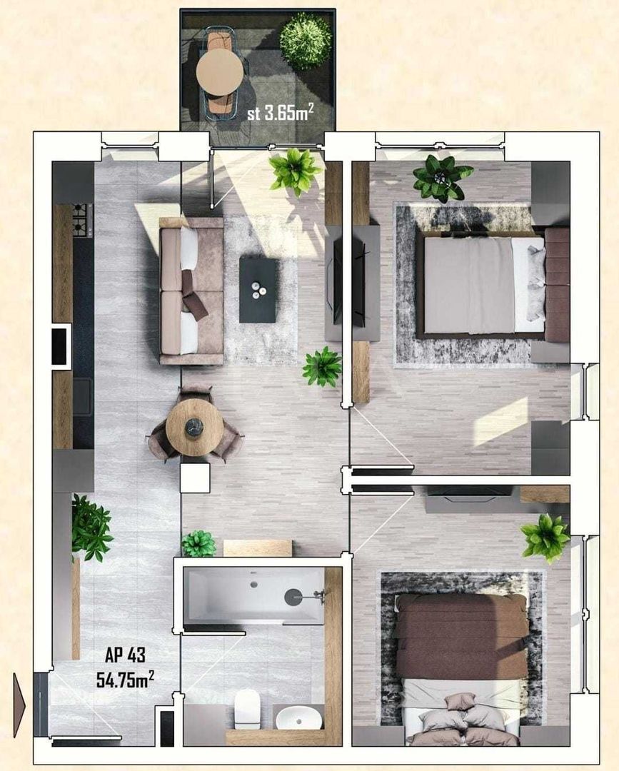 Apartament cu 3 camere, bloc nou, semifinisat, garaj, Apahida. - Poză 1