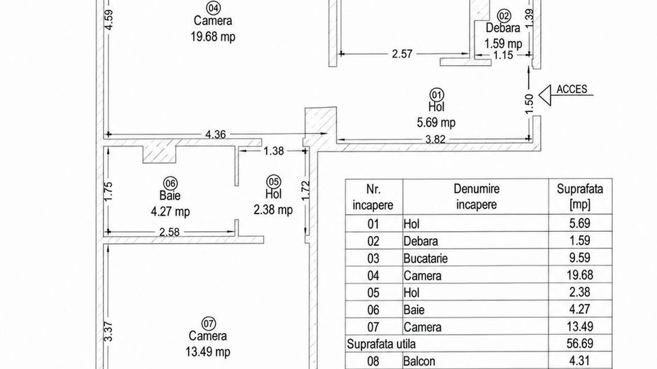 Odobescu | 2 Camere | Etaj Intermediar | 2 Balcoane | 66 mp Total - Schiță 8