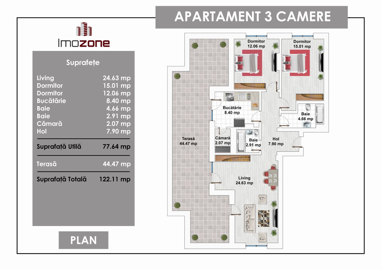 PENTHOUSE - 3 CAMERE CU TERASA DEOSEBITA, FINISAT COMPLET, COMISION 0% - Schiță 14