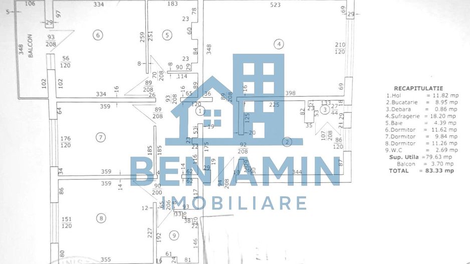 Apartament 4 camere decomandat centrala 83mp renovat etaj 1 Craiovita - Schiță 7