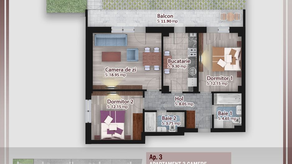 3 camere cu gradina -oferta lansare proiect Pallady - Schiță 10