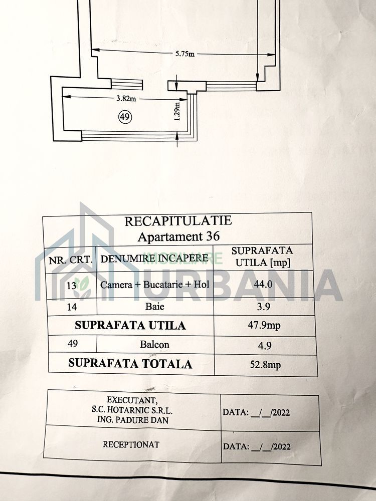 Apartament open space, 52 mp, CUG, bloc nou 2022, etaj 7/7, cu lift si aer conditionat - Poză 1