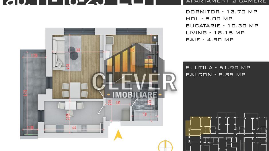 Ap 2 camere cu Incalzire in Pardoseala și Parcare GRATUITĂ - Schiță 8