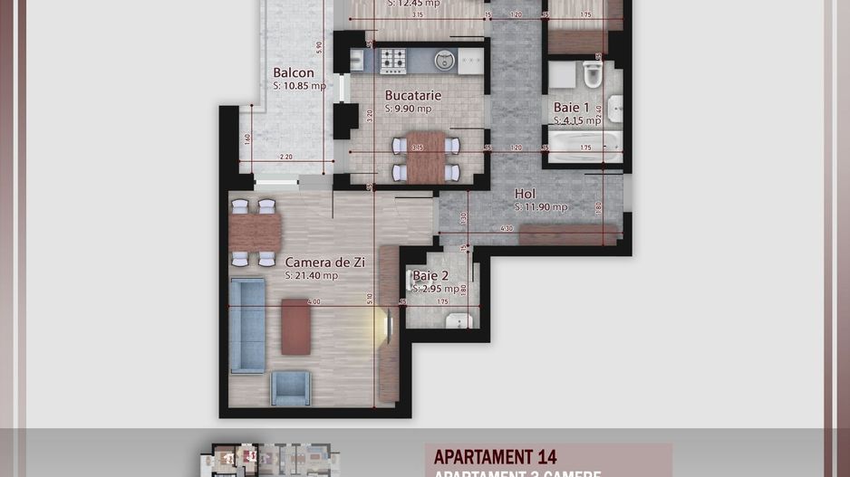 3 camere -proiect nou- Metrou Nicolae Teclu - Schiță 1