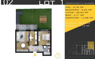 Apartament 2 Camere + Grădină Proprie 63mp | Pallady | Comision 0% - Schiță 11