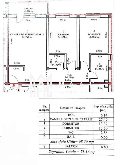 Apartament 3 camere | Etaj 1 | 68 MPU | Balcon | Selimbar - Poză 3