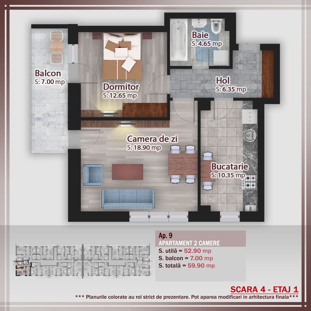 2 camere decomandat parcare bonus-oferta lansare proiect Pallady - Schiță 1