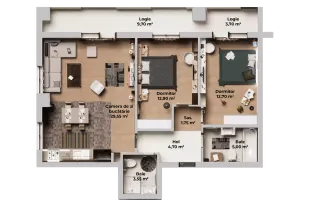 Apartament 3 Camere la Cheie, 70 mp Utili + Logie - Schiță 16
