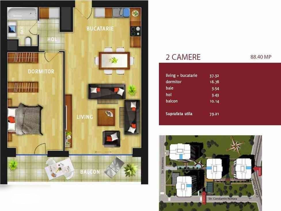 De Închiriat 2 camere InCity Residence, etaj 6, Terasa ,Loc de  Parcare - Poză 14