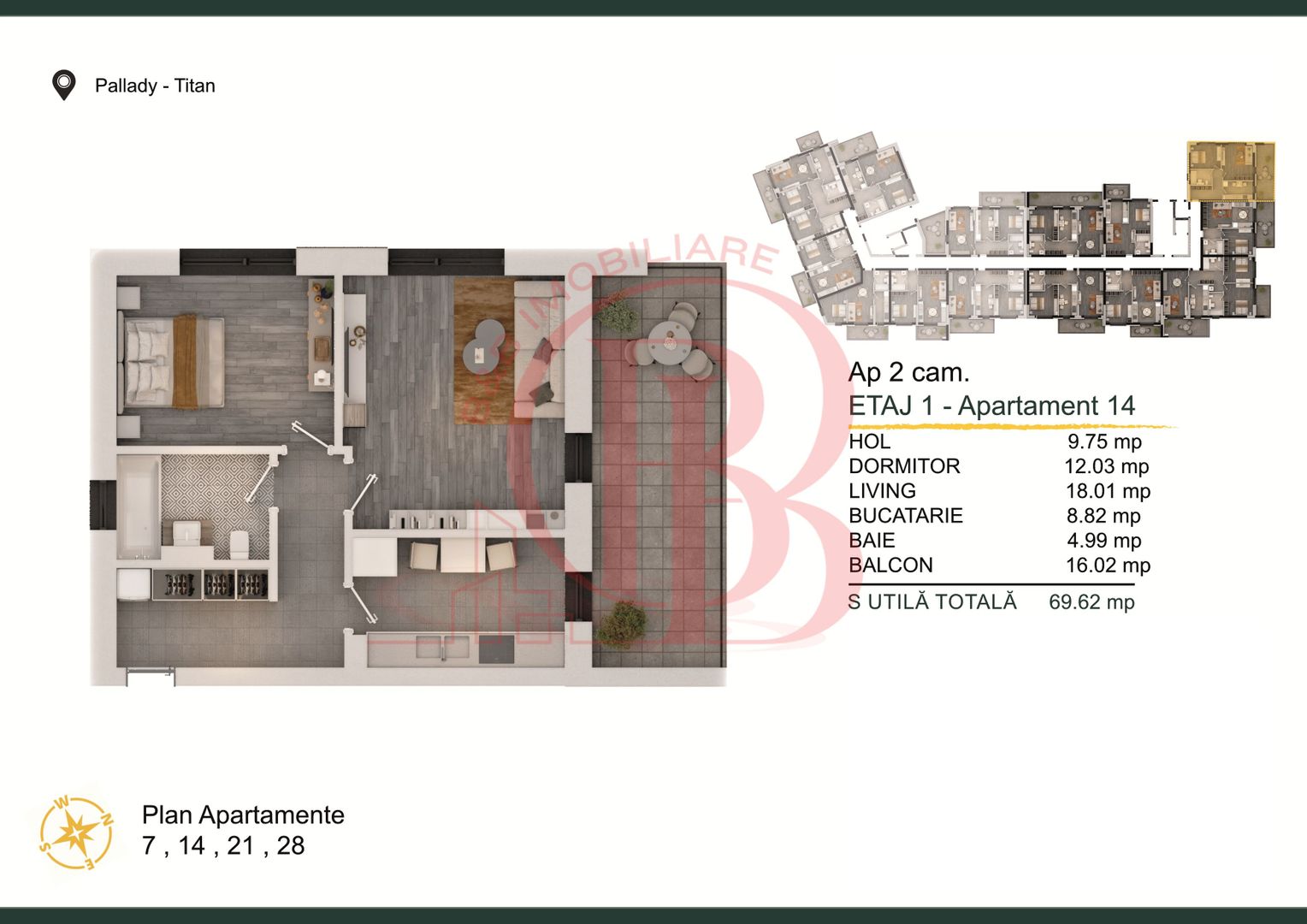 Apartament 2 camere modern Titan-Pallady Parcare Gratuita - Schiță 2
