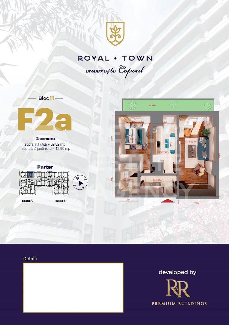 Apartament cu 2 camere, de tip F2 - Royal Town Copou - Poză 1