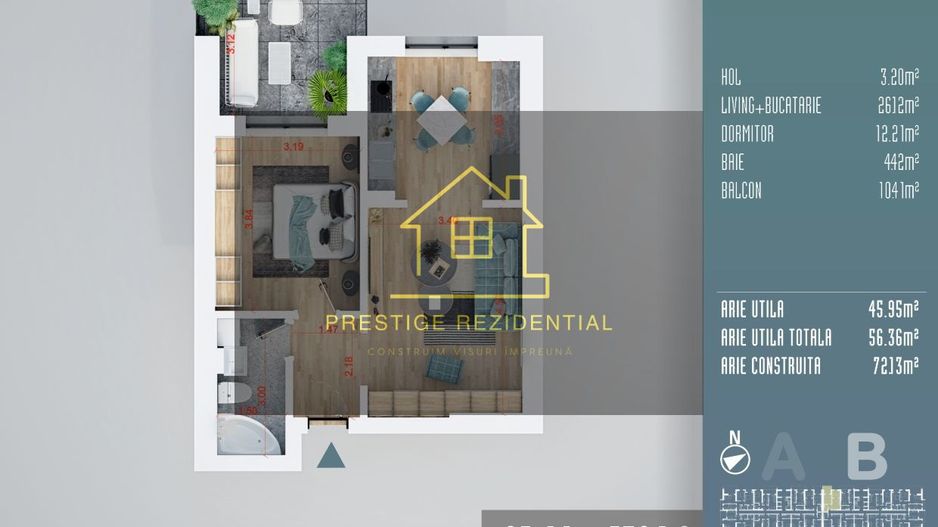 Apartament 2 Camere, Tip Studio,Titan-Auchan - Schiță 8