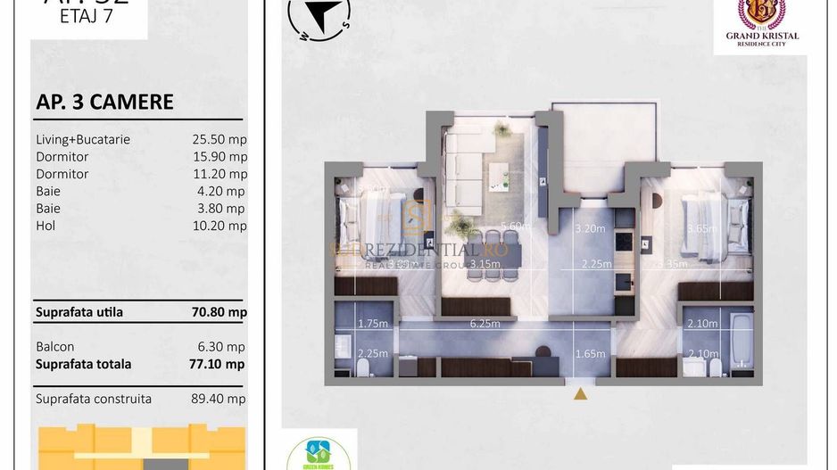 Apartament 3 camere, mutare rapida, proiect rezidential nou si modern - Schiță 13