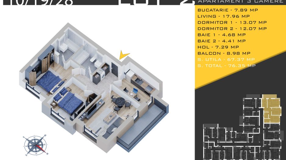 3 camere Parcare Bonus Titan Pallady Pret Promo de Lansare - Schiță 10