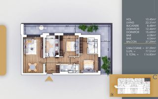 Direct Dezvoltator-Apartament 3 camere Th. Pallady Sector 3 - Schiță 6