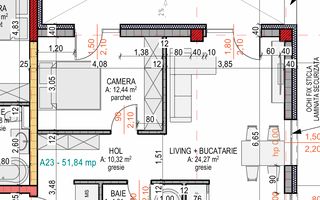 Apartament 2 camere | 51.84 mp si terasa 22 mp | Terra Gardens - Schiță 1