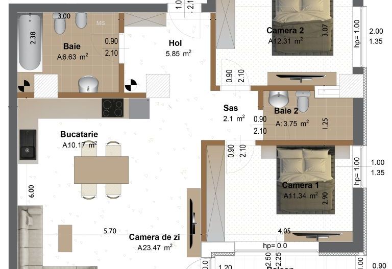 P 4144 - Apartament cu 3 camere în Târgu Mureș, cartierul Tudor - Schiță 12
