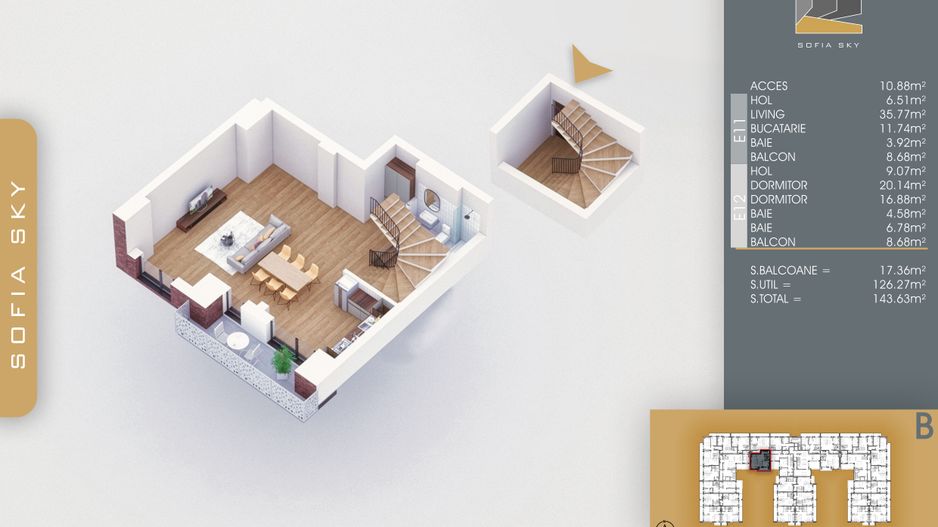 3 camere duplex cu living generos si 3 bai la 700 m de M Nicolae Teclu Pallady - Schiță 9