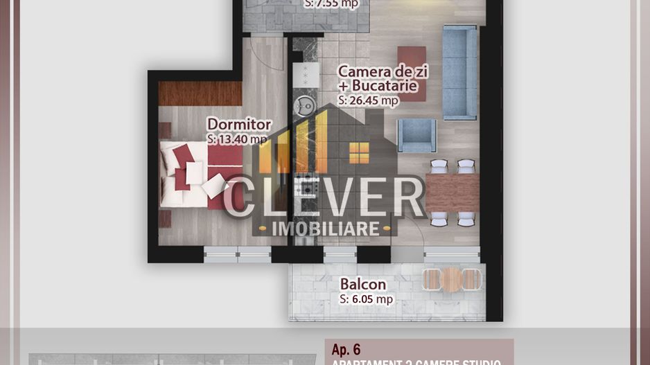 Apartament 2 camere studio, 58 mp, Pallady - Schiță 18