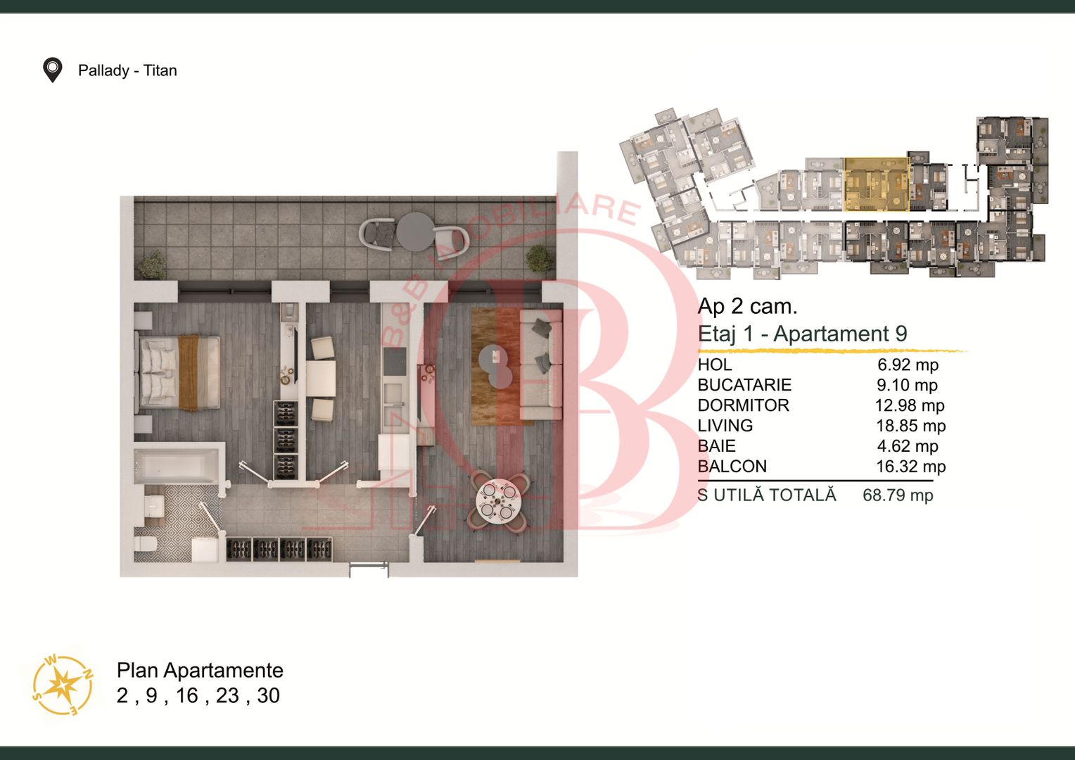 Apartament 2 camere Titan-Pallady cu Loc de Parcare Gratuit - Schiță 2