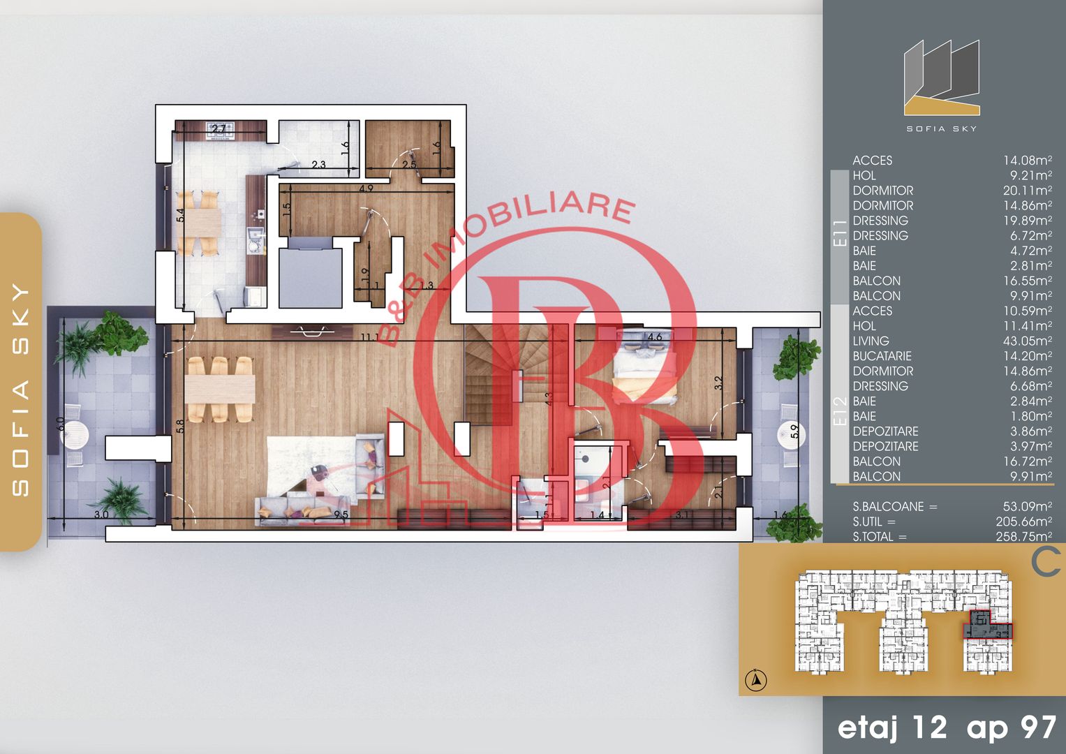 Duplex 4 camere 3 dormitoare cu baie proprie | Bloc Finalizat langa Metrou Teclu - Schiță 2