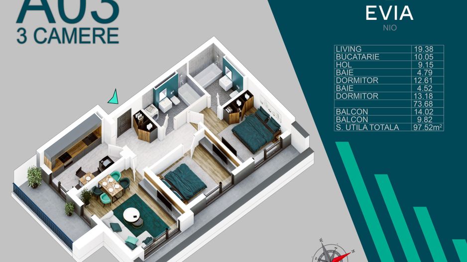 AP. 3CAM. IN BLOC PREMIUM FINALIZAT-SCOALA BRAUNER. PROIECT EVIA! - Poză 1