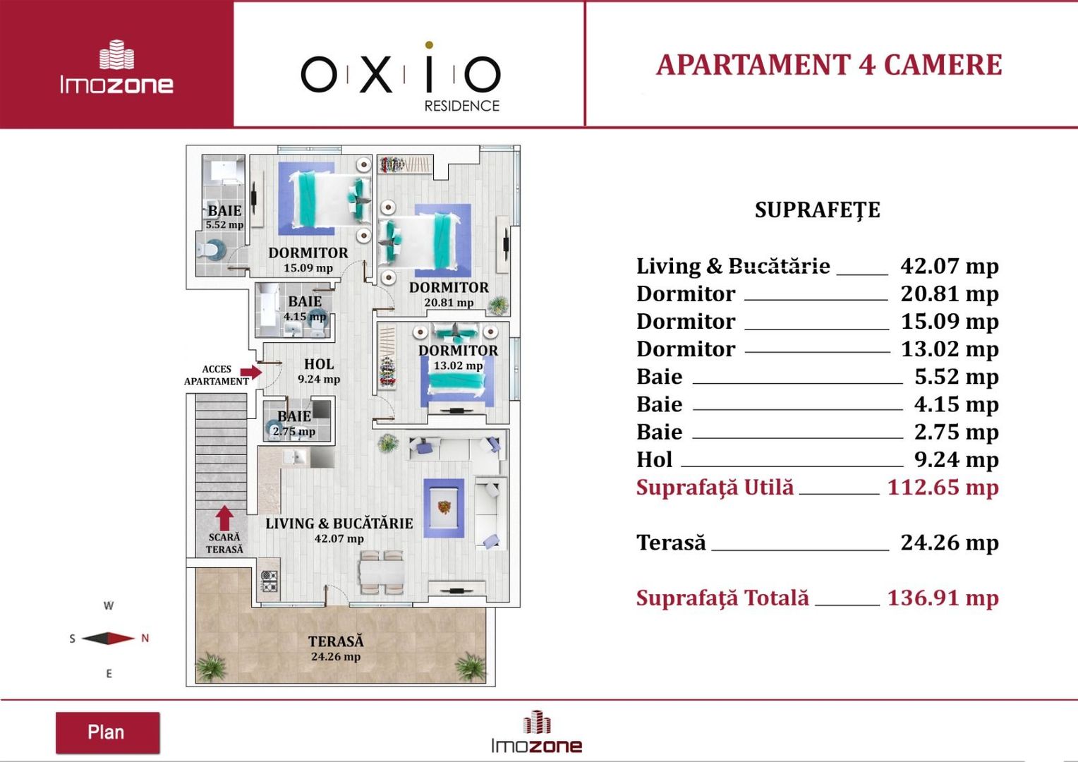PENTHOUSE-DEOSEBIT, 4 CAMERE, 3 DORMITOARE, 3 BAI, TERASA 140,  BLOC FINALIZAT - Poză 5