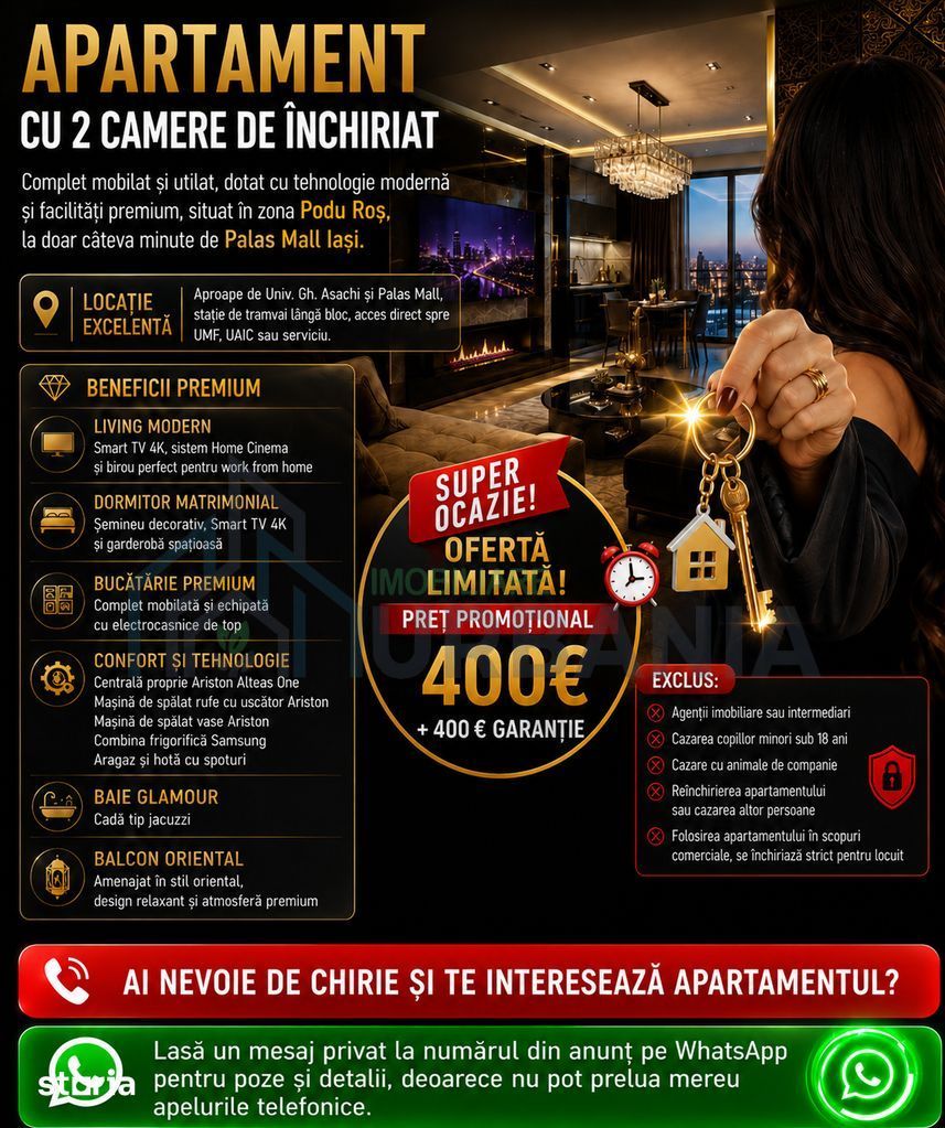 Apartament 2 camere de inchiriat, zona Podu Ros - Palas Mall Iasi - Poză 1