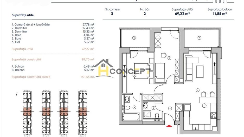 Apartament premium cu 3 camere, loc de parcare subteran, 0% comision - Poză 11