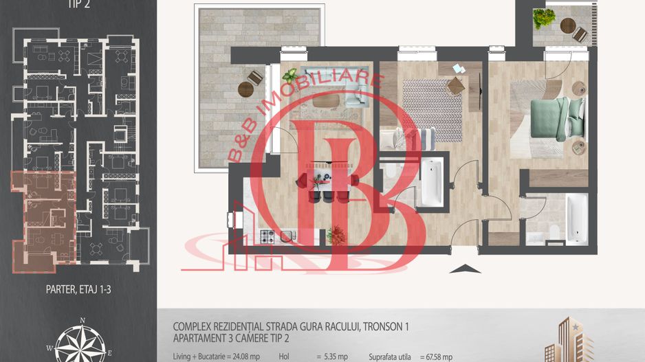 3 camere  700 metri de  Metrou Nicolae Teclu - Schiță 12