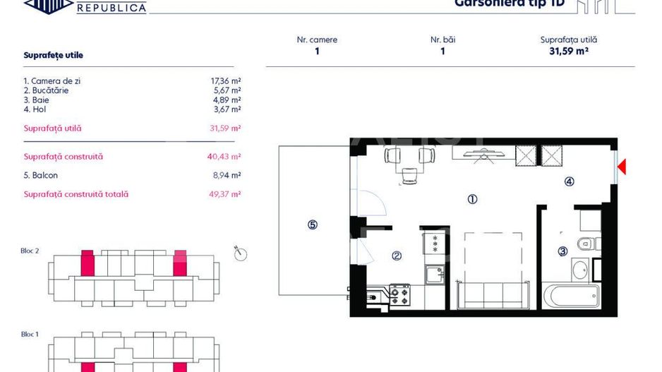 Vânzare, garsonieră, 1 cameră tip 1D, HILS Republica, București - Poză 2