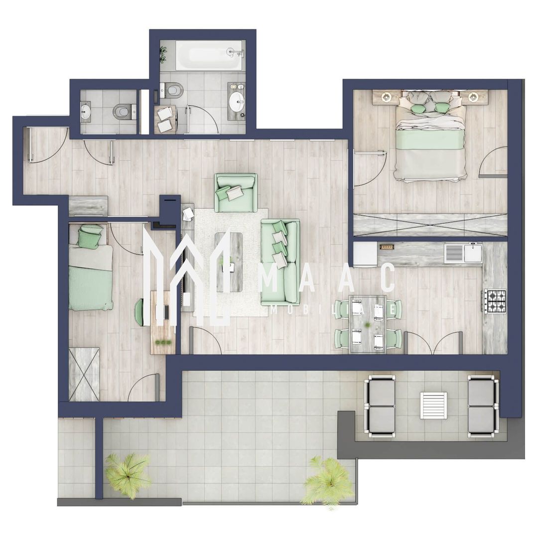 Apartament 3 camere | Balcon 22.2 mp | Etaj 3 | Turnisor - Poză 1