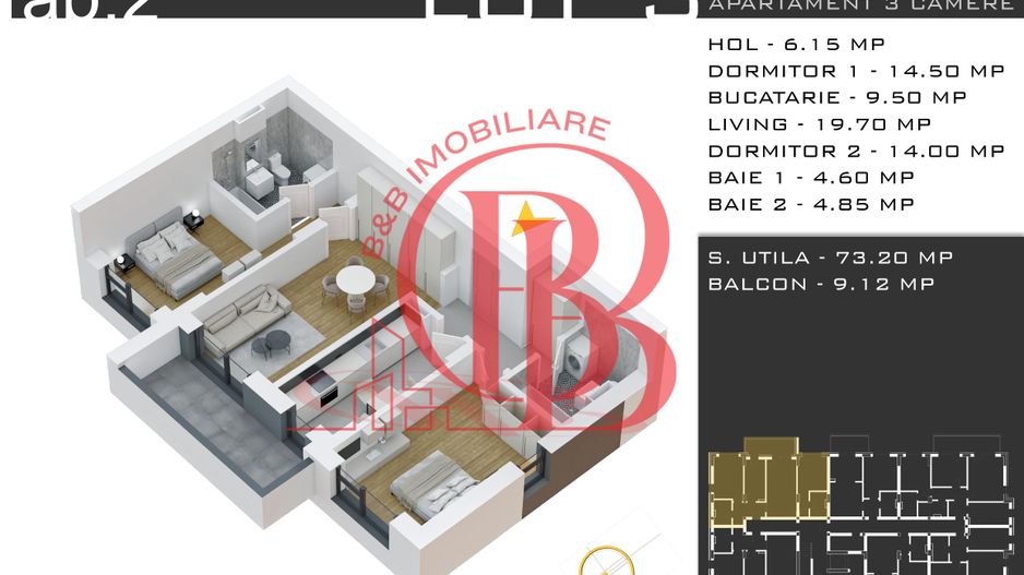 3 camere -parcare inclusa - proiect nou -Pallady - Schiță 13