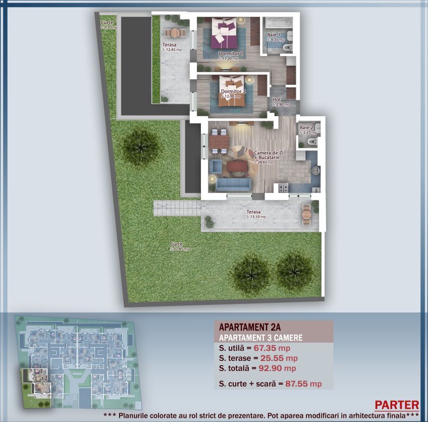 AP. 3CAM.+CURTE (85MP) - POZITIONAT SUD-EST / COMISION 0%! - Poză 2