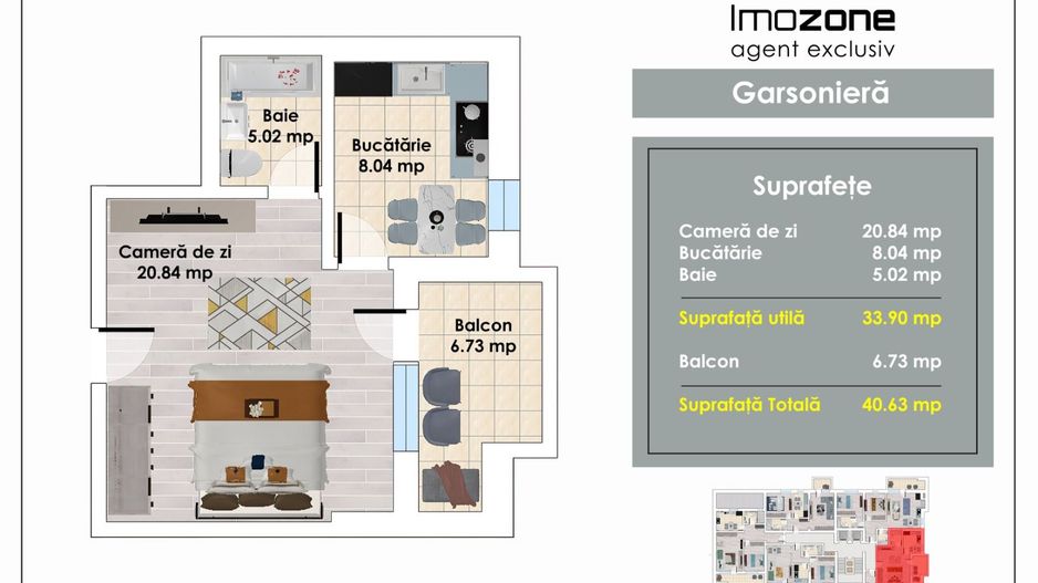 Garsoniera | 41 mp | Decomandata | Bucatarie Spatioasa | Bloc Nou | Comision 0% - Poză 7