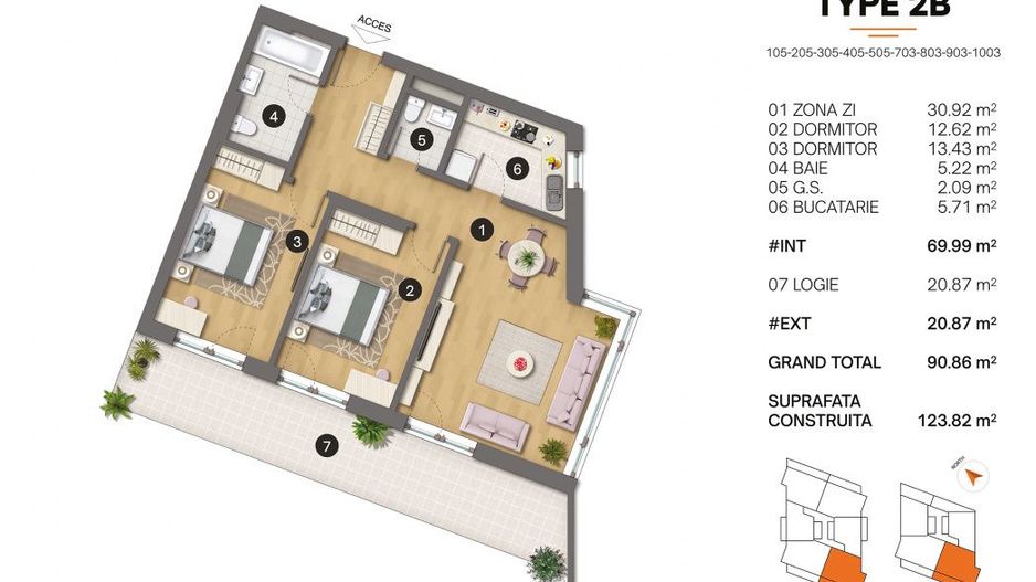 Tomis Plus - Celine Elegance - Vânzare apartament cu 3 camere, etaj 7. - Poză 2