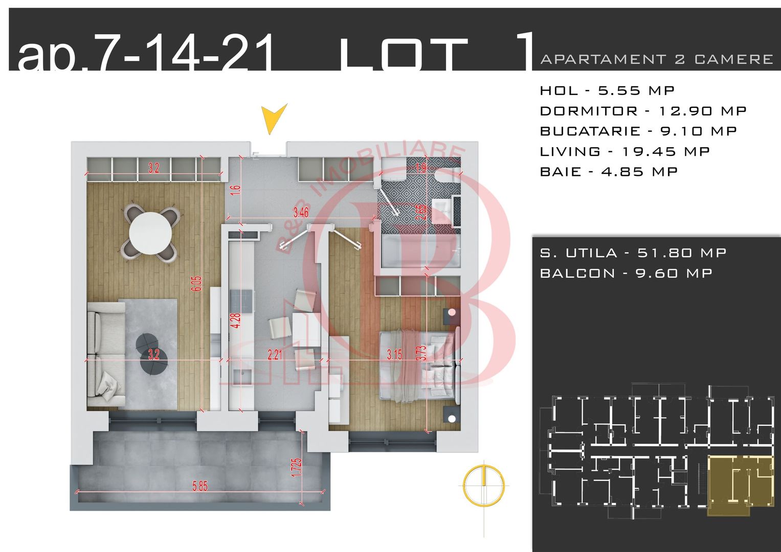 Comision 0%-Theodor Pallady Sector 3-Apartament 2 camere - Schiță 1