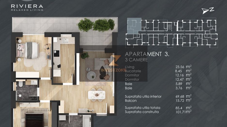 InvestZone vinde apartament 3 camere in complexul Riviera - Poză 1