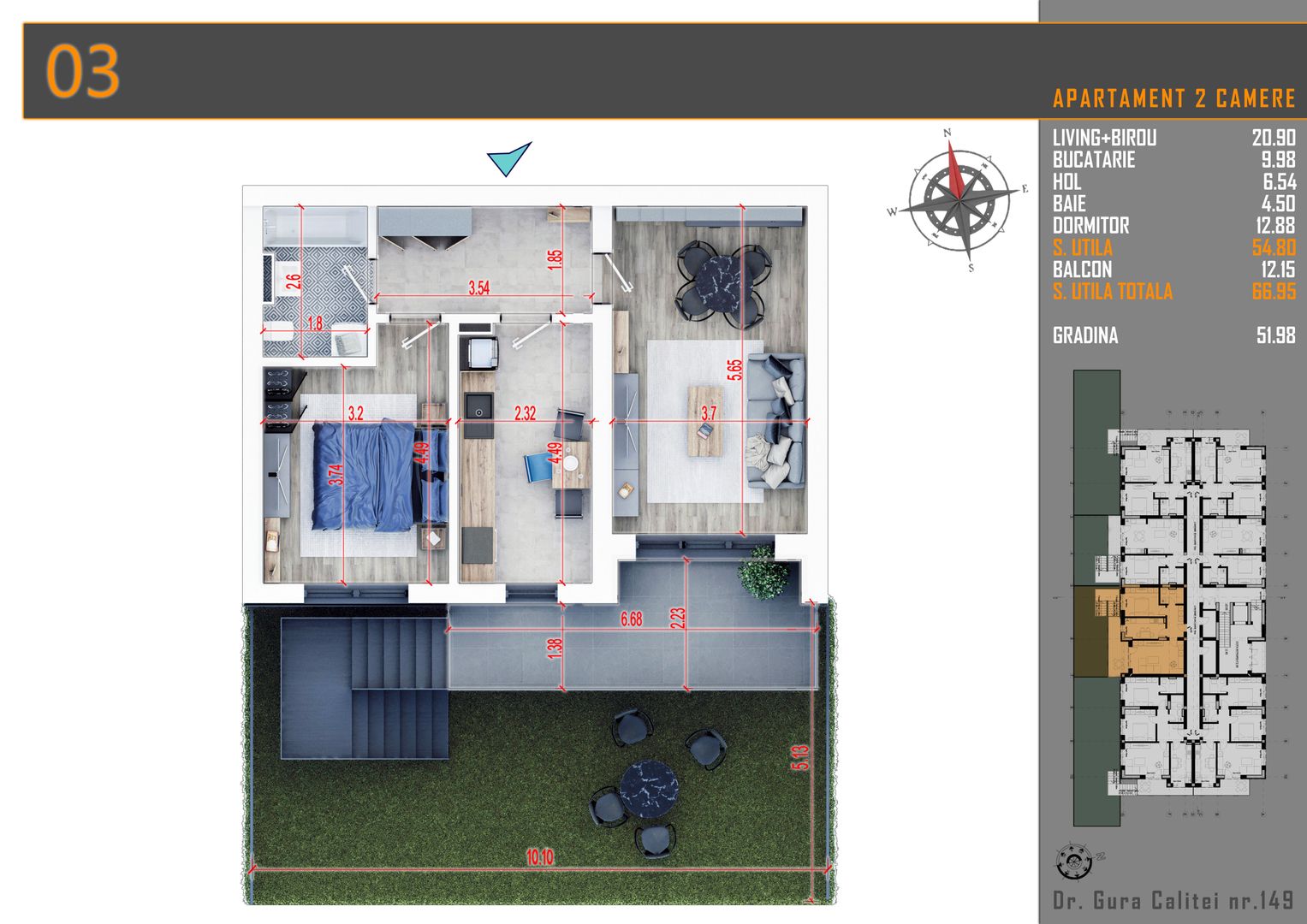 2 camere cu gradina parcare bonus metrou Nicolae Teclu - Schiță 7