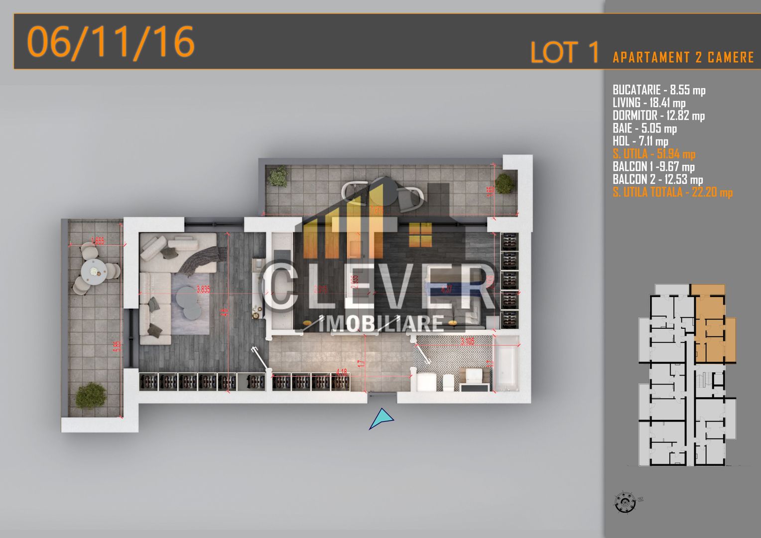 2 Camere | 75,6 mp | 2 Terase 23,7 mp | Pallady | Comision 0% - Poză 7