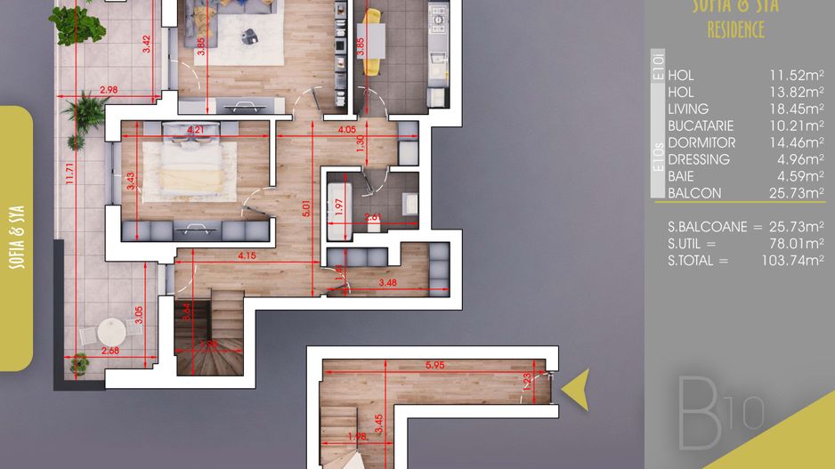 2 camere Finalizat parcare gratuita Titan Pallady 10 min Metrou Nicolae Teclu - Schiță 2