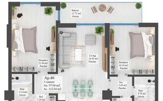 Apartament cu 3 camere de vânzare, Carpathia - Schiță 10