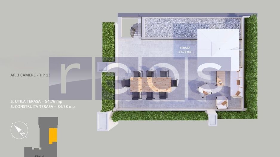 VANZARE APARTAMENT LA CHEIE | 3CAMERE | 84.3MP | TERASA 54MP | PARCARE - Schiță 19