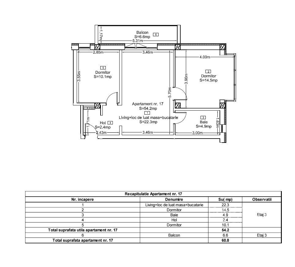 Apartament 3 camere | Terasa | Priveliste | Terra, Floresti - Schiță 4