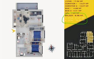 AP. 3 CAMERE THEODOR PALLADY, LOC PARCARE, FINALIZAT, COMISION 0% - Schiță 4